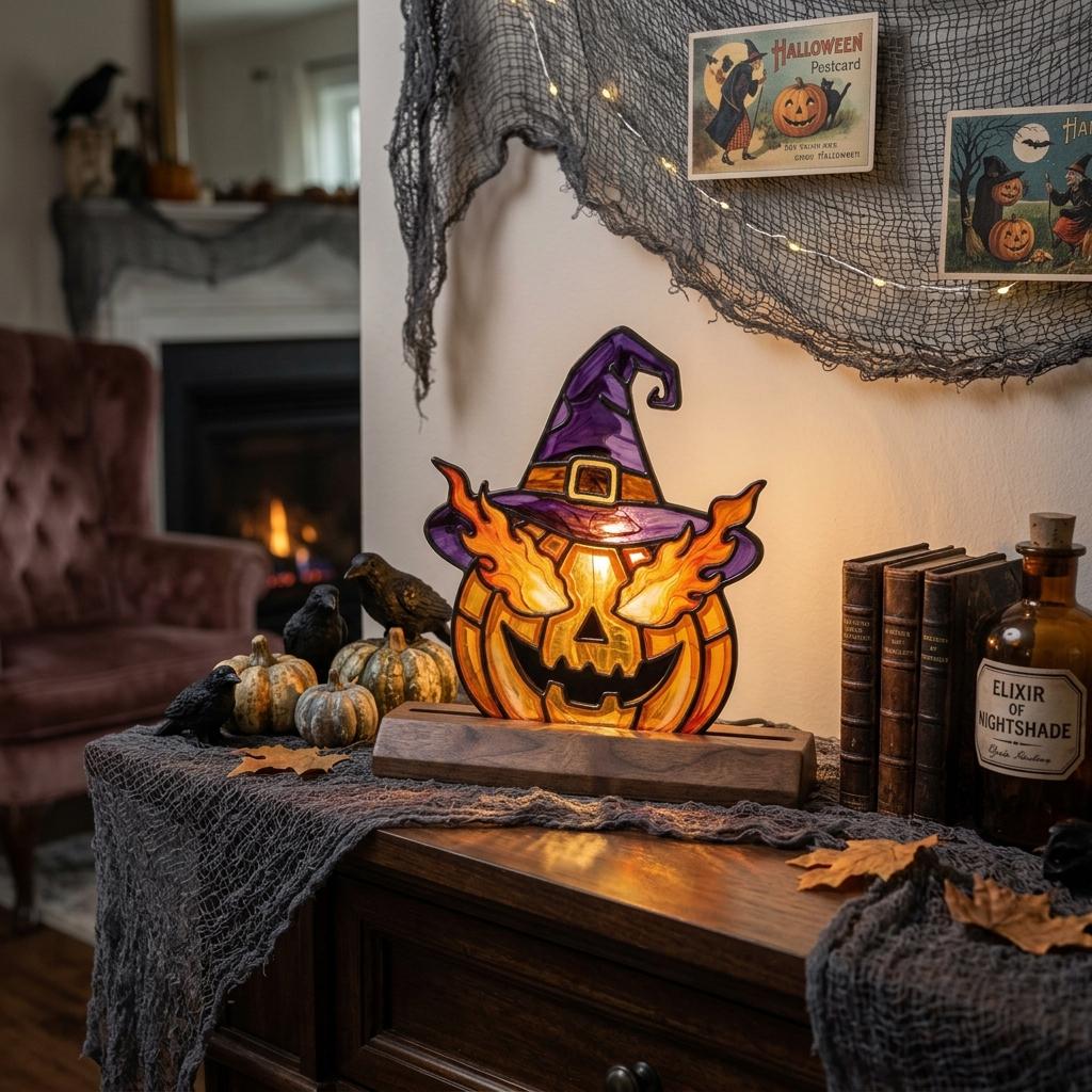 Witch Hat Pumpkin Glass Decor