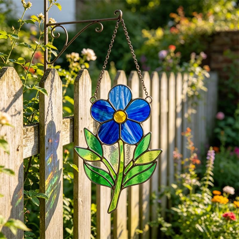 Blue Flower Glass Suncatcher