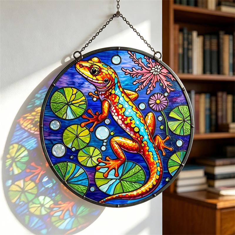 Colorful Gecko Glass Suncatcher