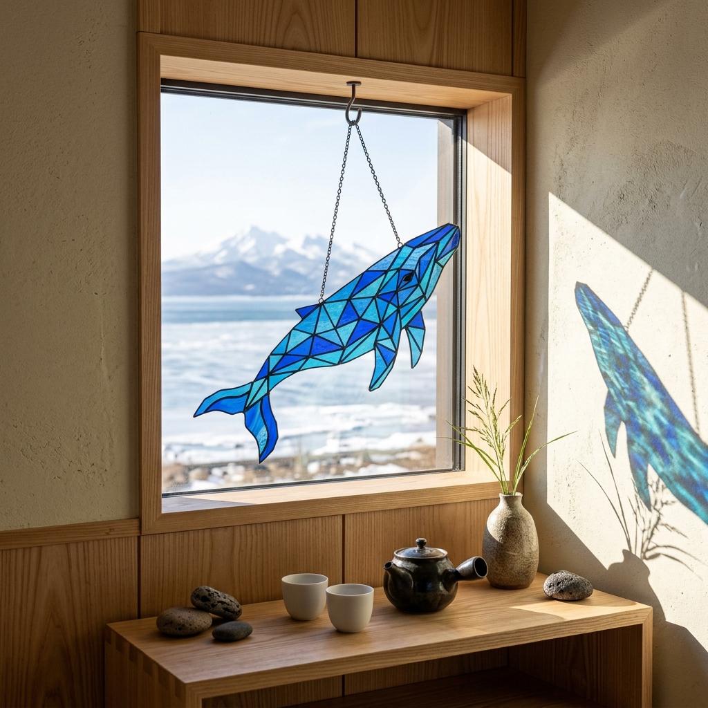 Geometric Whale Glass Suncatcher