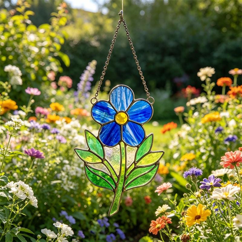 Blue Flower Glass Suncatcher