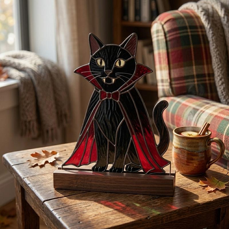 Vampire Cat Glass Decor
