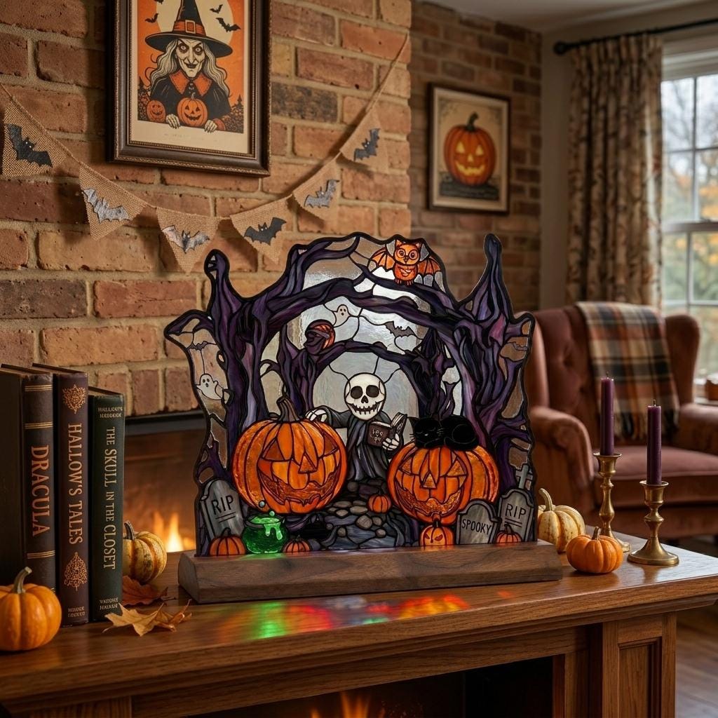 Spellbook Skeleton Glass Decor