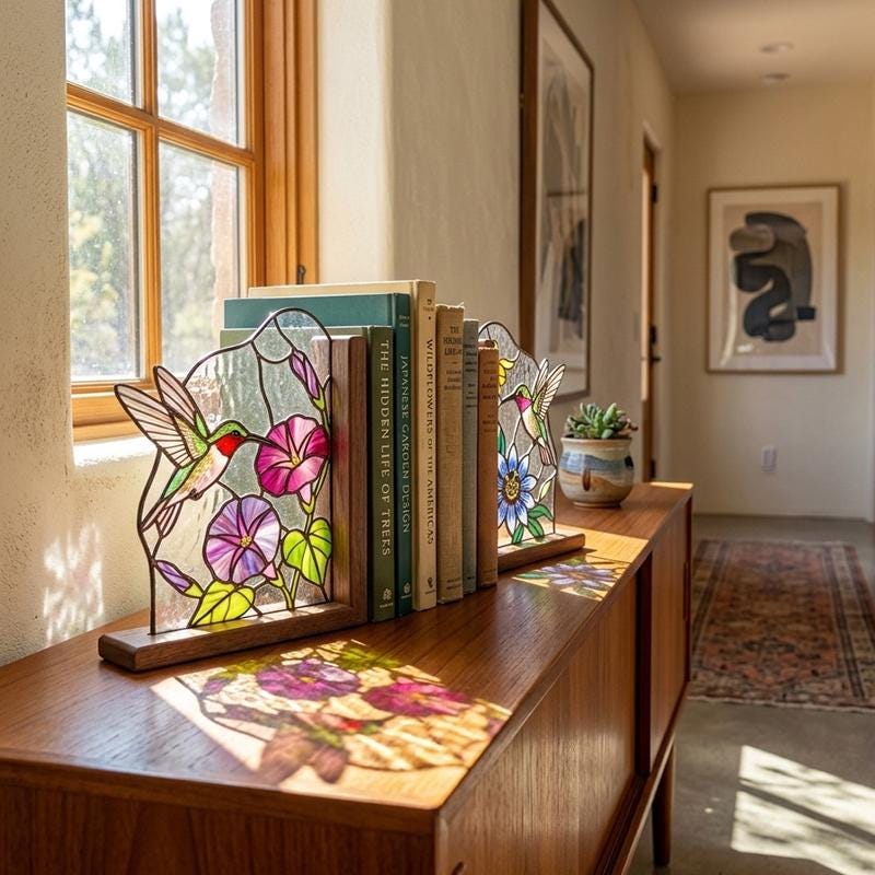 Hummingbird Glass Bookends