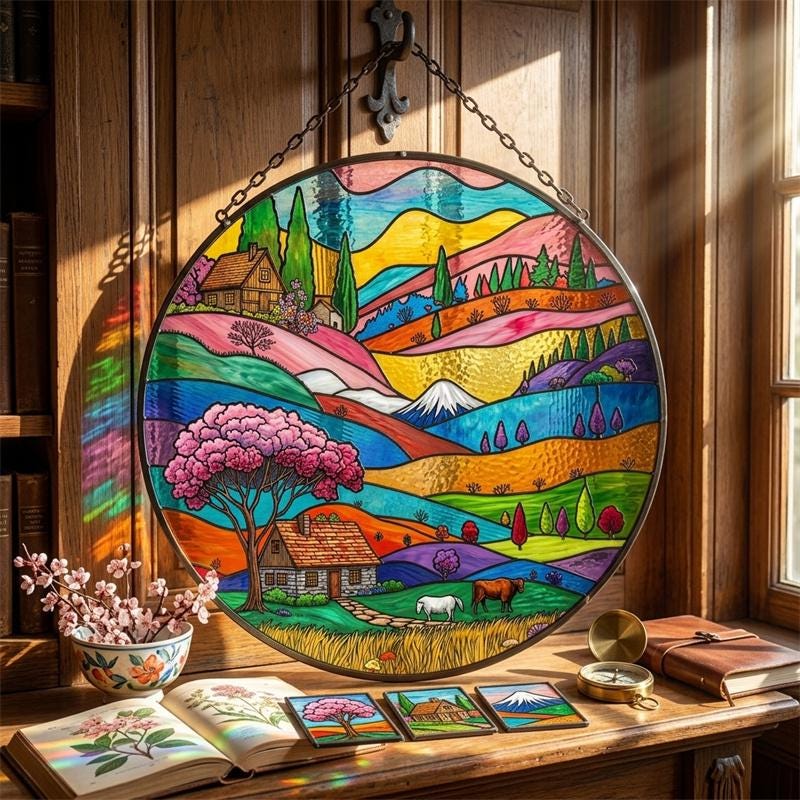 Countryside Landscape Glass Suncatcher