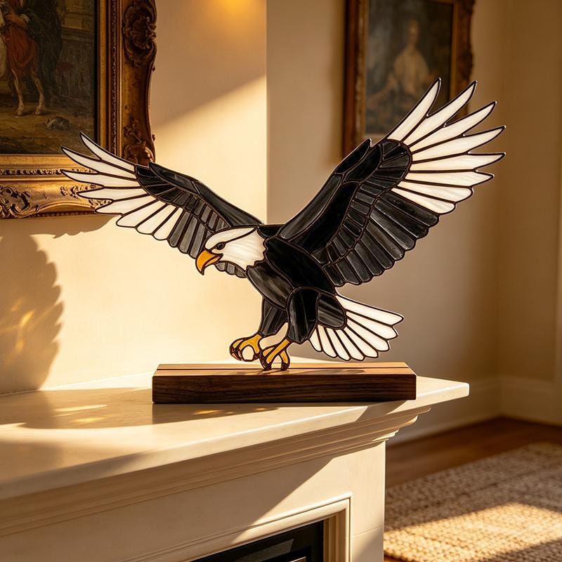 Bald Eagle Glass Decor with Walnut Base