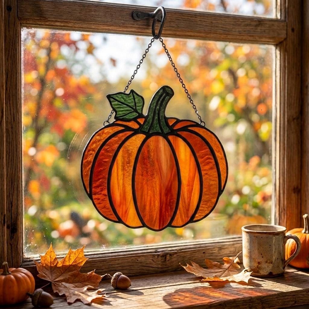 Autumn Harvest Pumpkin Glass Suncatcher