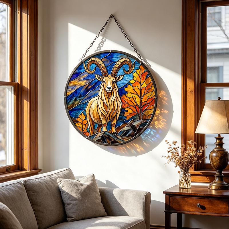 Mountain Ram Glass Suncatcher