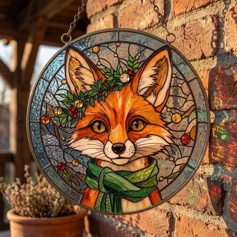 Christmas Fox Glass Suncatcher