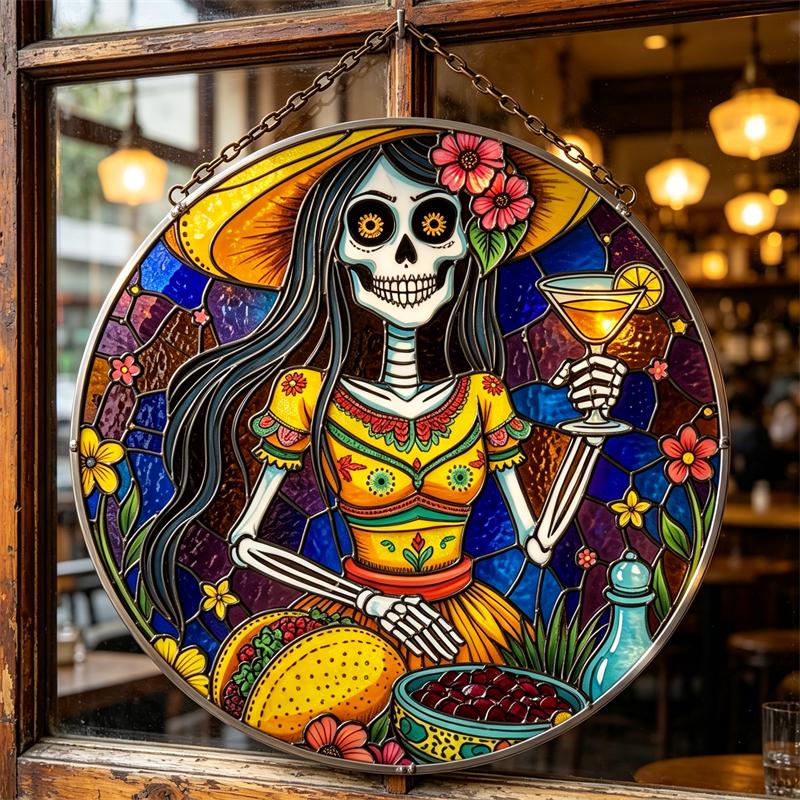 Margarita Sugar Skull Glass Art
