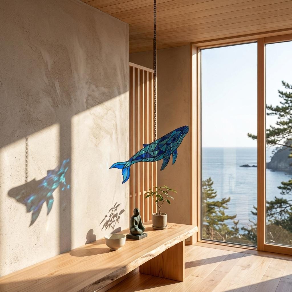 Geometric Whale Glass Suncatcher