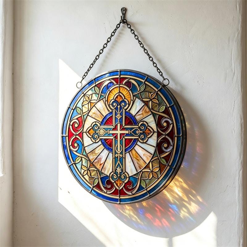 Christian Cross Glass Suncatcher