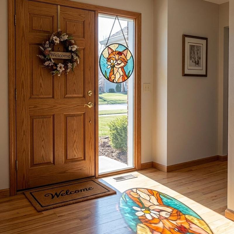 Orange Cat Daisy Glass Suncatcher
