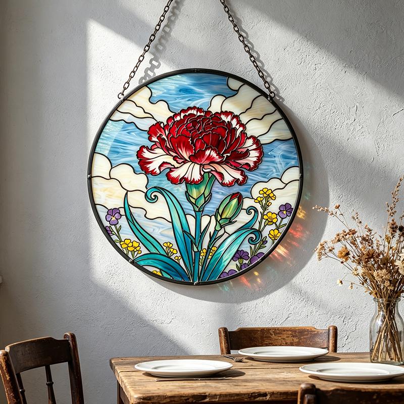 Red Carnation Glass Suncatcher