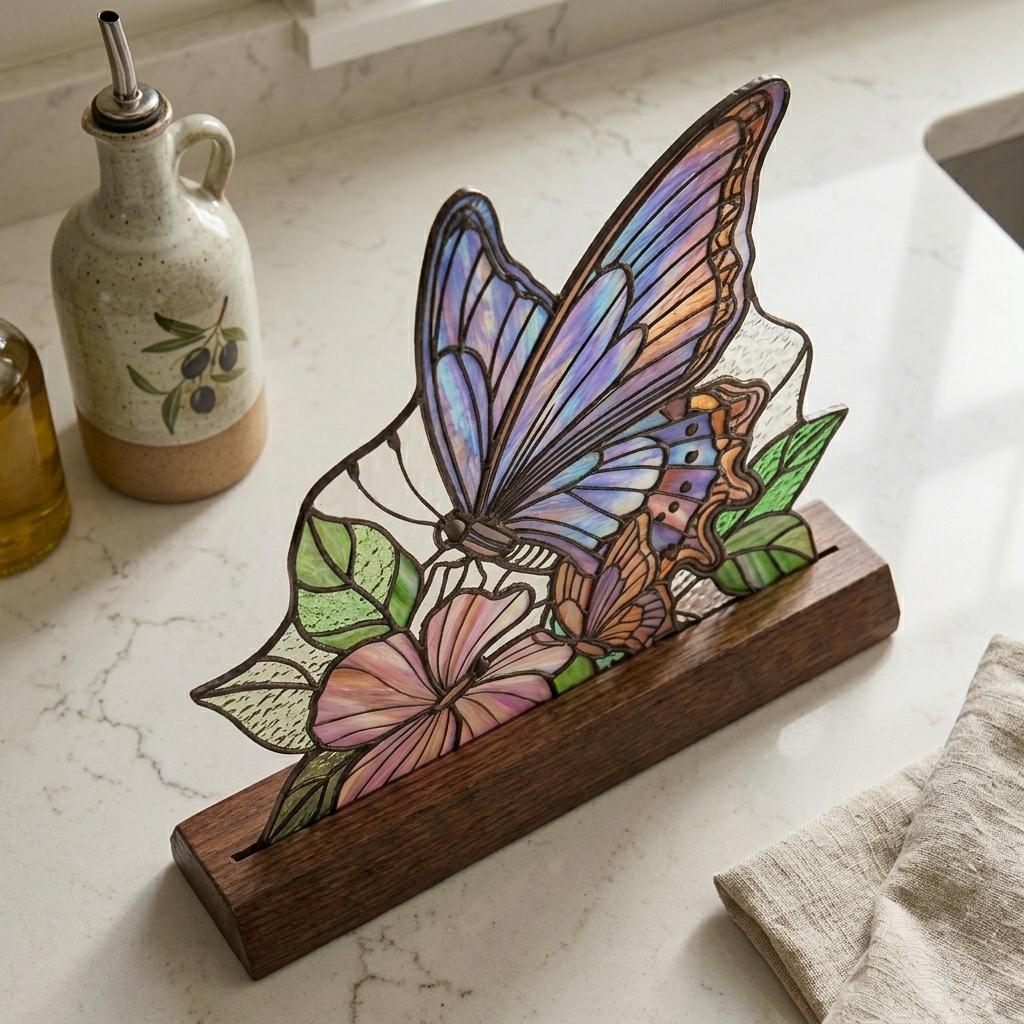 Blue Butterfly Garden Glass Decor