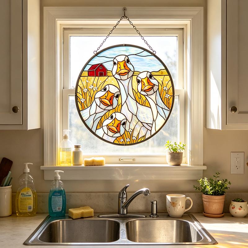 Goose Family Glass Suncatcher
