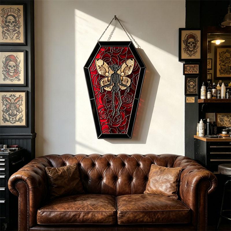 Skeleton Butterfly Coffin Glass Art