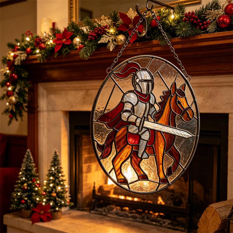 Knight on Horse Glass Wall Hanging