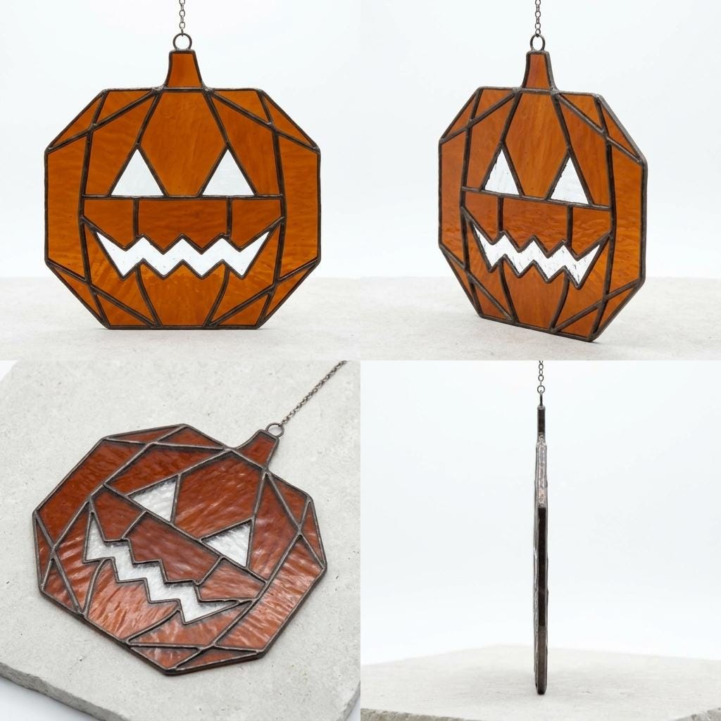 Geometric Pumpkin Glass Suncatcher