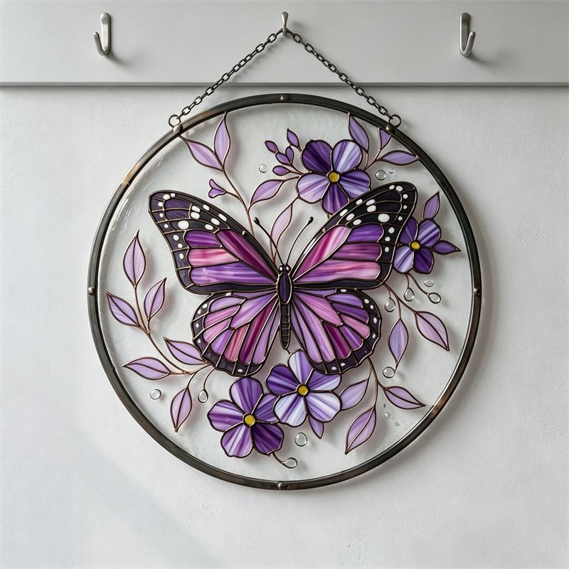 Purple Butterfly Glass Suncatcher