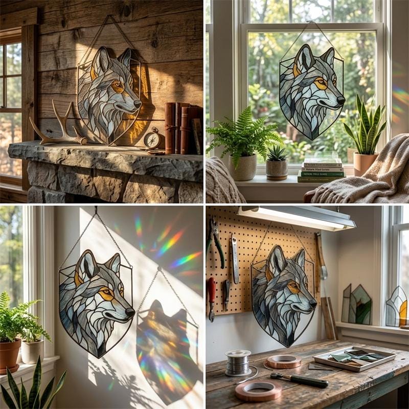 Wolf Glass Wall Hanging
