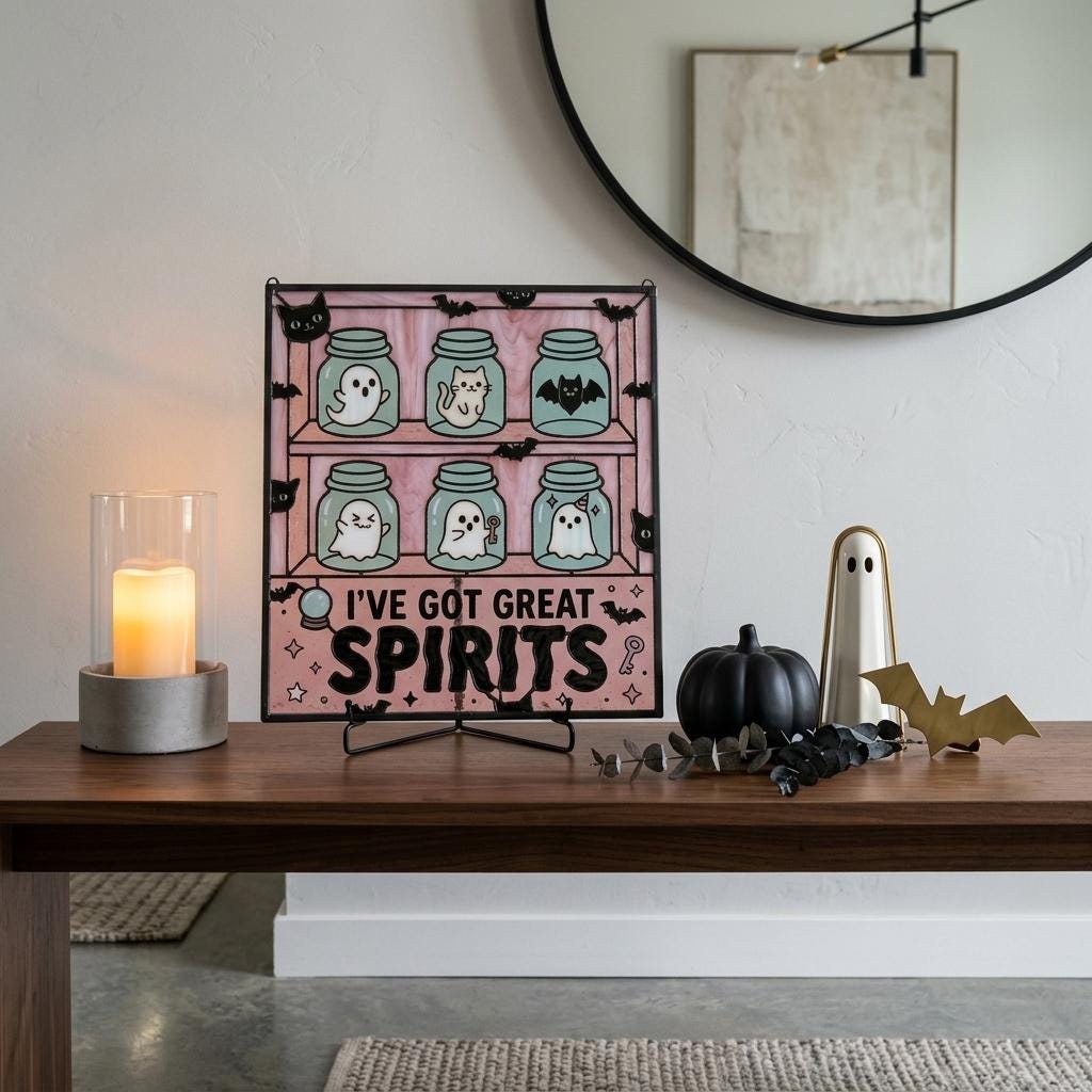 Pastel Ghost Jar Glass Suncatcher