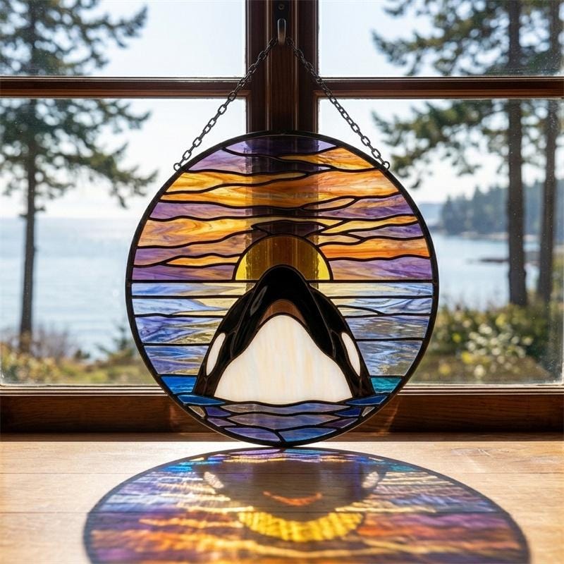 Sunset Orca Glass Suncatcher