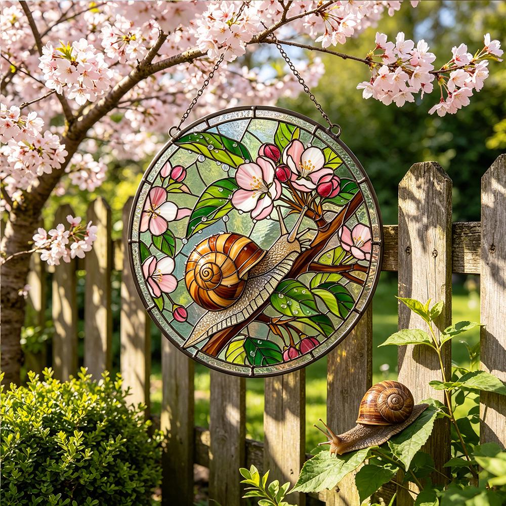 Snail Cherry Blossom Glass Suncatcher