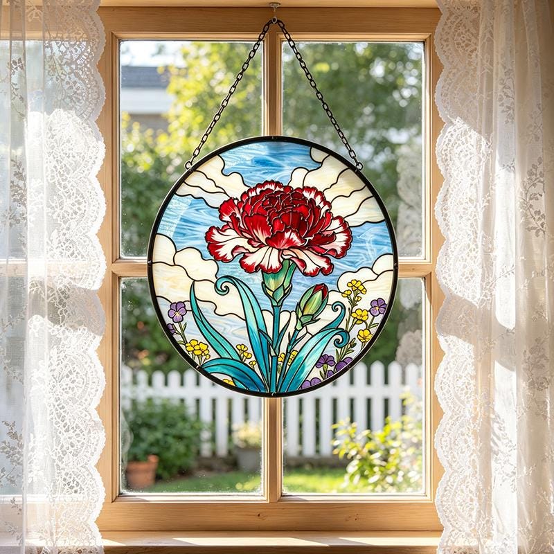 Red Carnation Glass Suncatcher