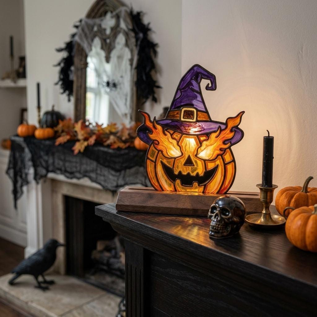 Witch Hat Pumpkin Glass Decor