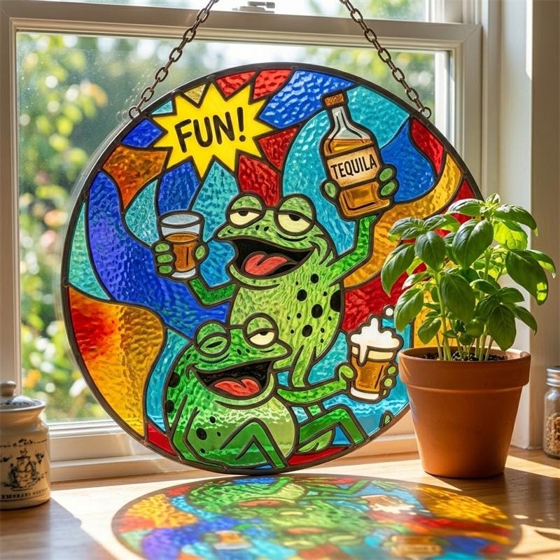 Tequila Party Frog Glass Suncatcher