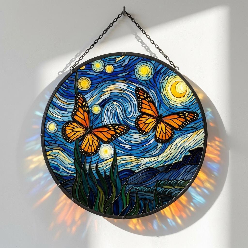 Starry Night Butterfly Glass Suncatcher