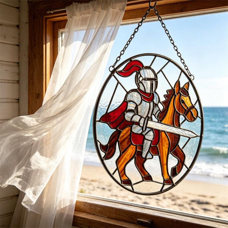 Knight on Horse Glass Wall Hanging
