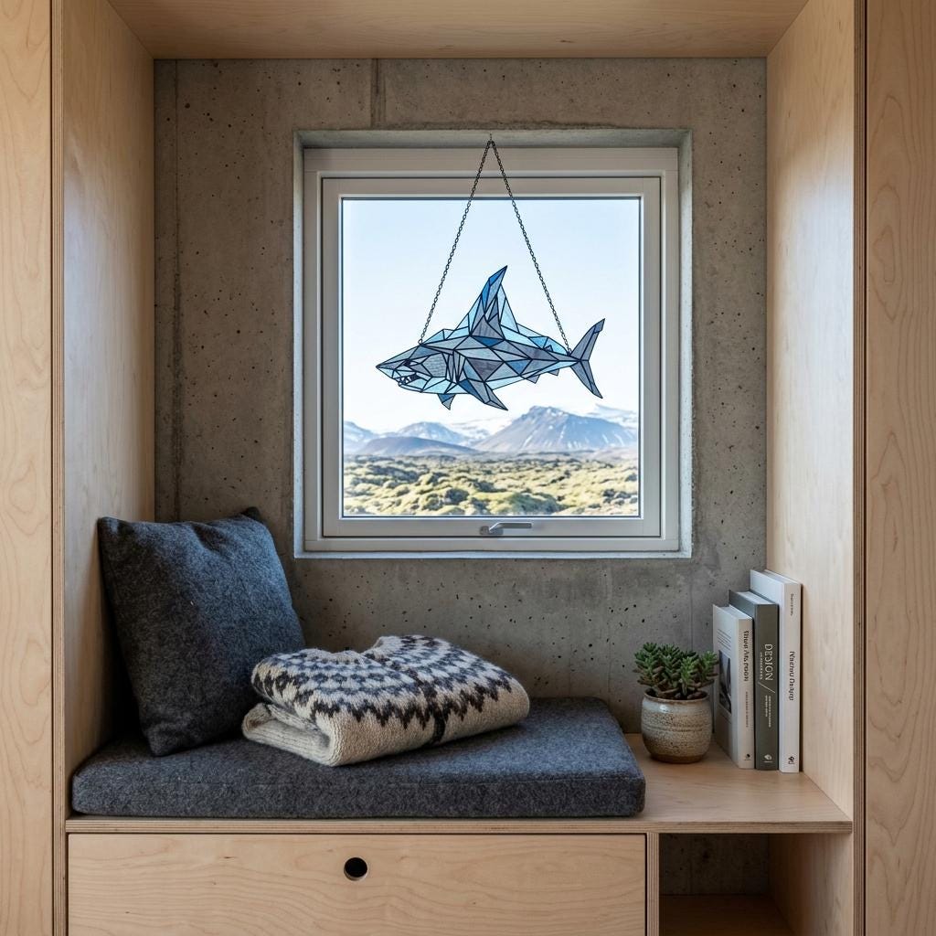 Geometric Shark Glass Suncatcher