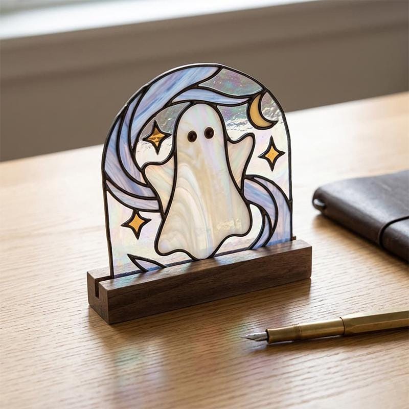 Moon and Stars Ghost Glass Suncatcher
