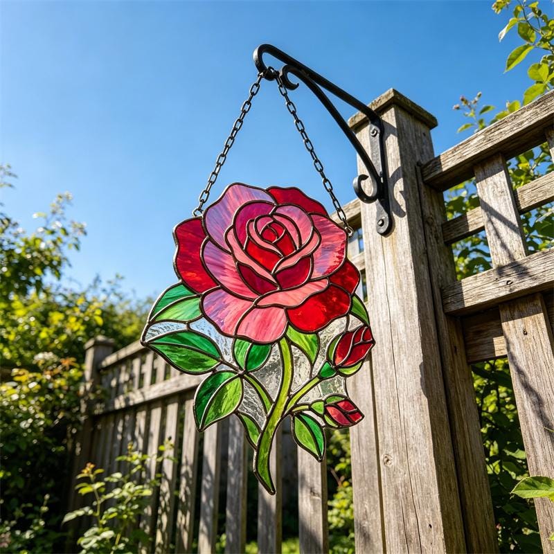 Red Rose Glass Suncatcher
