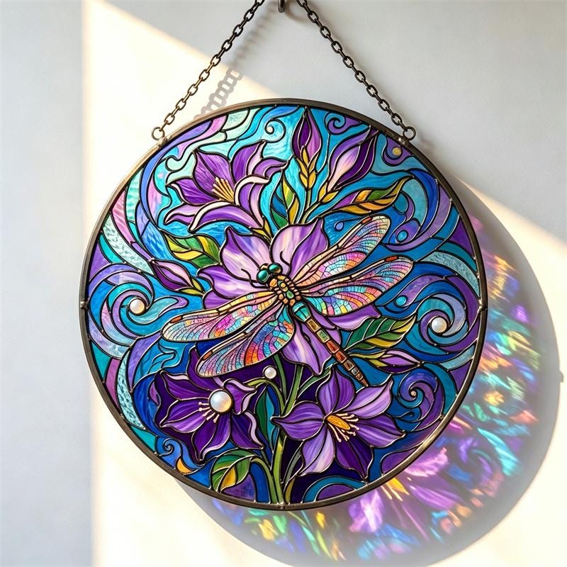 Floral Dragonfly Glass Suncatcher