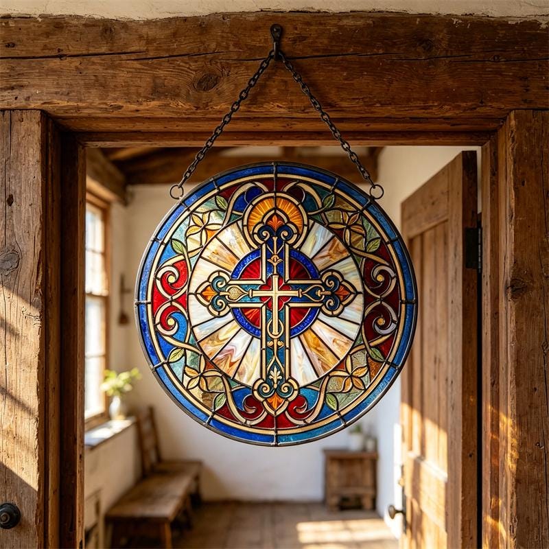 Christian Cross Glass Suncatcher