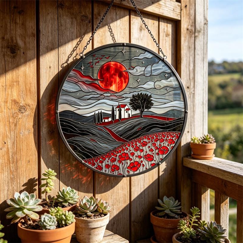 Blood Moon Castle Glass Suncatcher