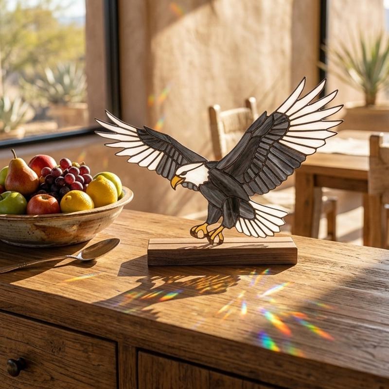 Bald Eagle Glass Decor with Walnut Base