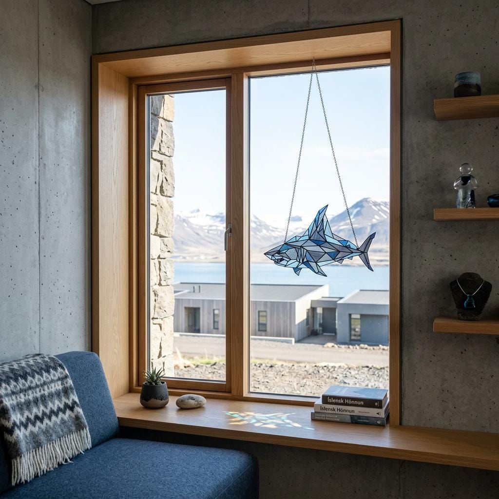 Geometric Shark Glass Suncatcher