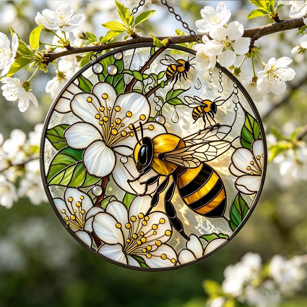 Floral Bee Glass Suncatcher