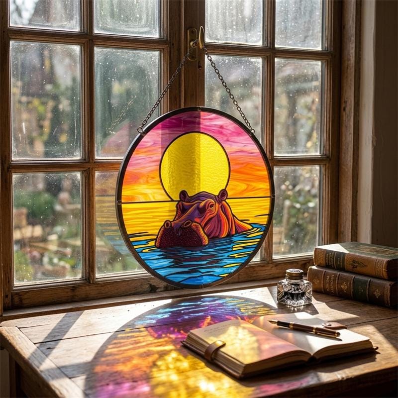 Sunset Hippo Glass Suncatcher