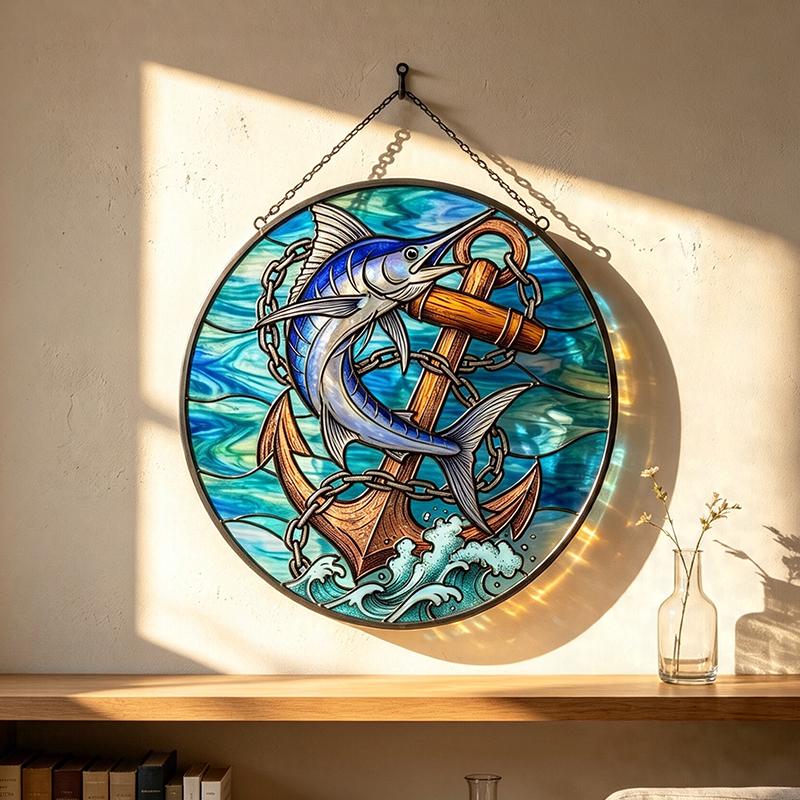 Marlin and Anchor Glass Suncatcher