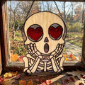 Heart-Eyed Skeleton Glass Suncatcher