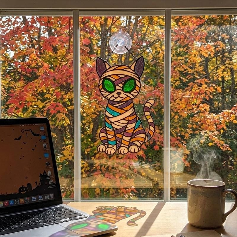 Mummy Cat Glass Suncatcher