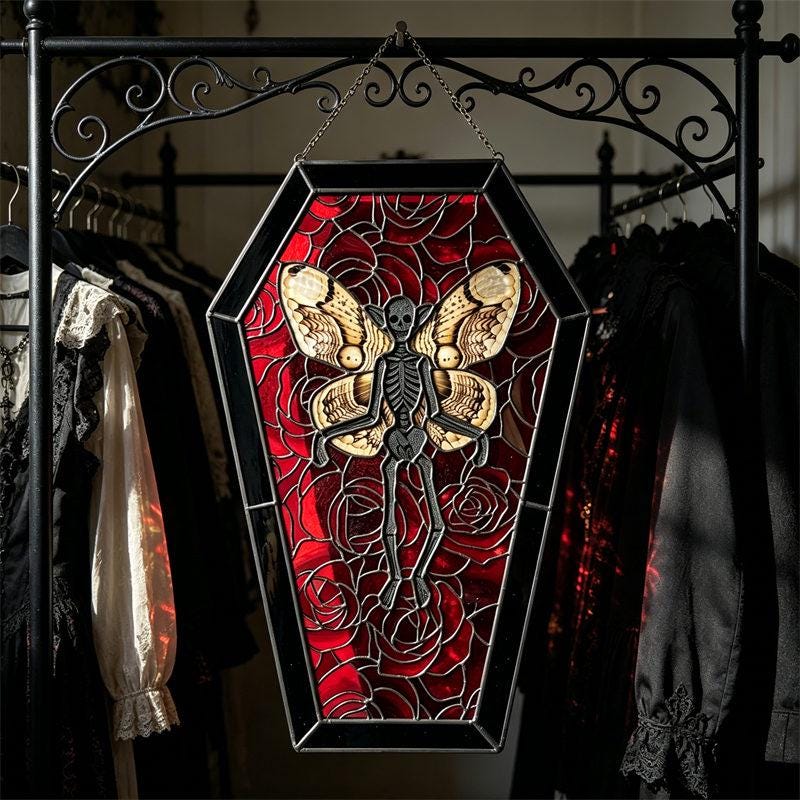 Skeleton Butterfly Coffin Glass Art