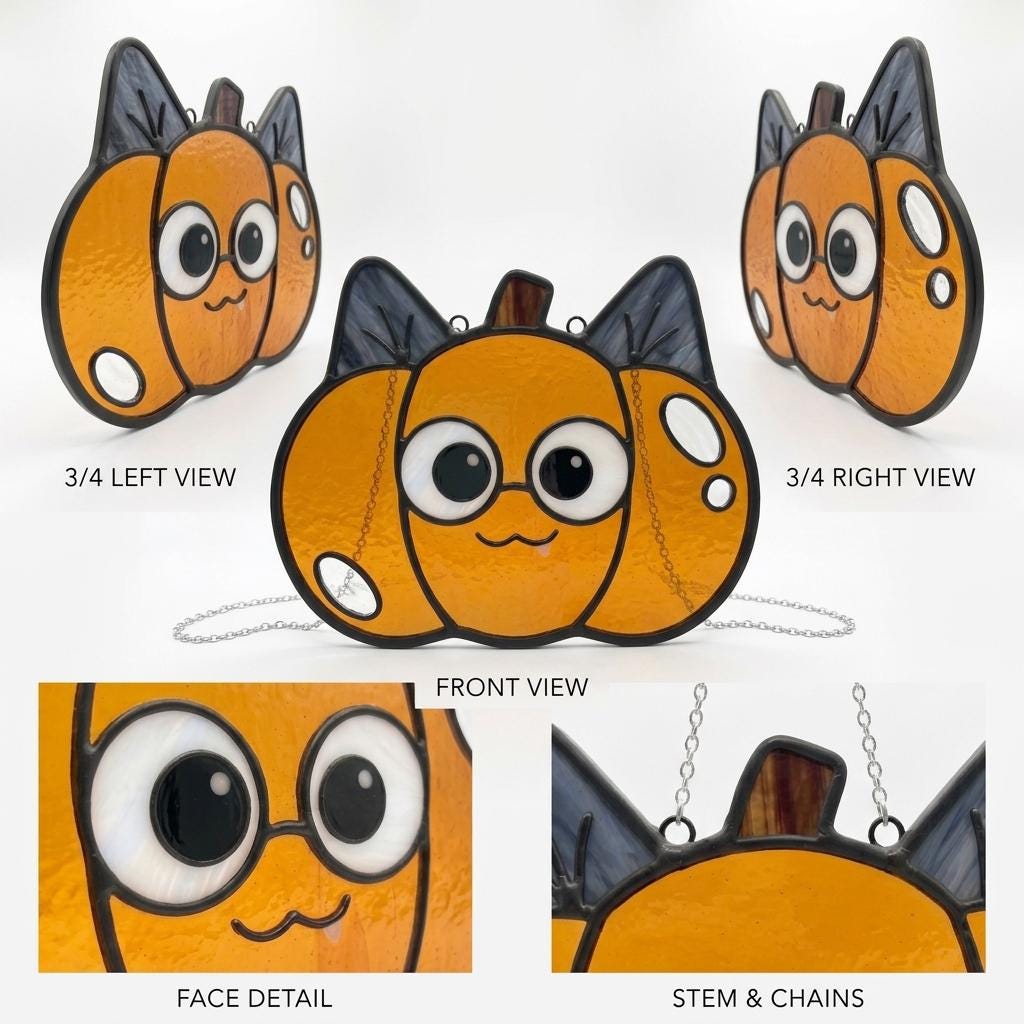 Cat Pumpkin Glass Suncatcher