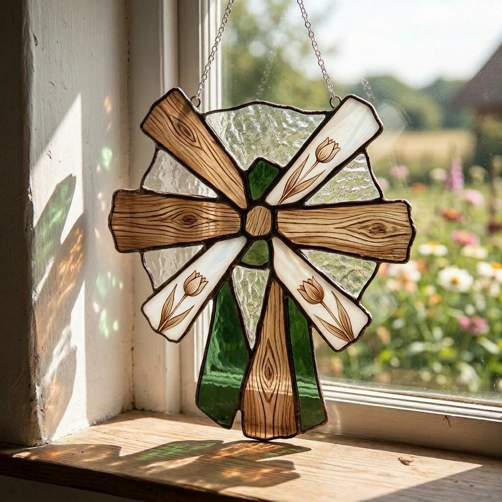 Dutch Windmill Glass Suncatcher