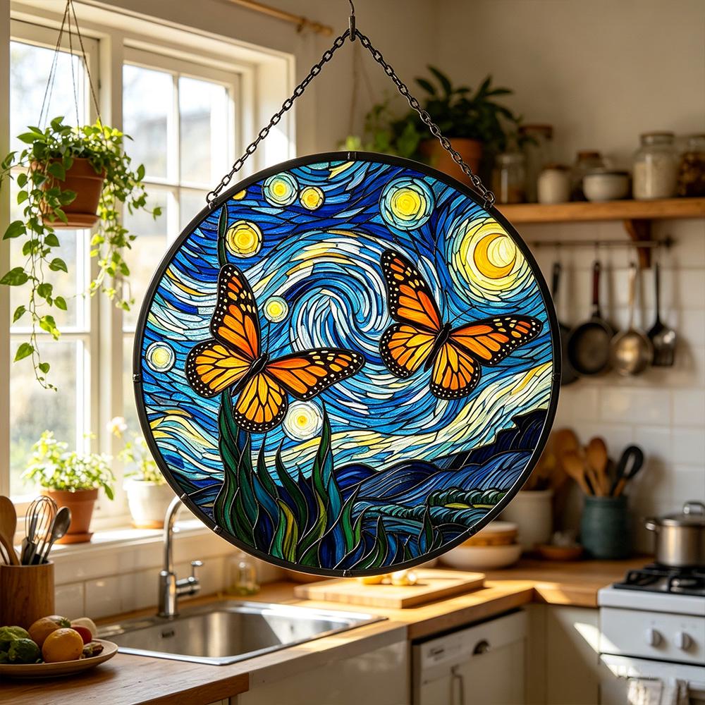 Starry Night Butterfly Glass Suncatcher